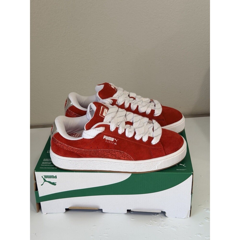 PUMA Suede XL Red White Silver Chrome Glitter Women’s 7 GS 5.5Y 401805-01